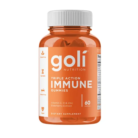 Kẹo Goli Triple Action Immune Gummies - Hỗ trợ tăng cường miễn dịch, Vitamin C & D, hương vị hoa quả thơm ngon, lọ 60 viên