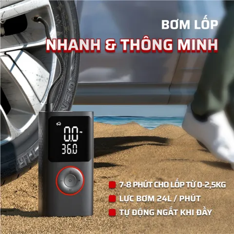 Máy Bơm Lốp Xe Ô Tô & Xe Máy Mini Pin 6000mAh - Cảm Biến Áp Suất, Công Suất 120W, Thiết Kế Gọn Nhẹ, Thao Tác Dễ Dàng