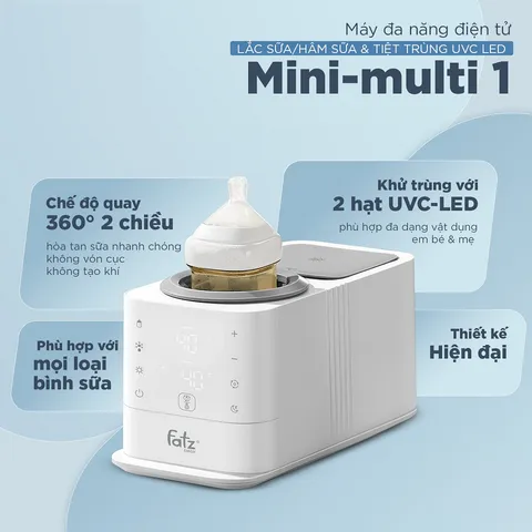 Máy Đa Năng Điện Tử Fatzbaby Mini-Multi 1 FB9272BT - Lắc Sữa, Hâm Sữa, Tiệt Trùng UVC Led - Thiết Kế Hiện Đại, Ít Ồn