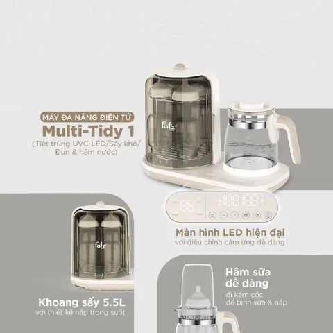 Máy tiệt trùng đa năng Fatzbaby Multi-Tidy 1 FB9618HB - Sấy khô, đun và hâm nước, khoang sấy 5.5L, công nghệ UVC-LED