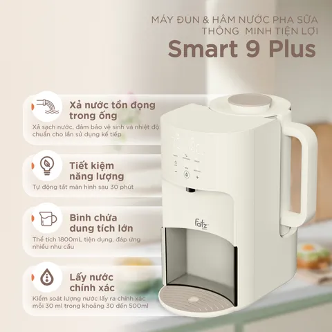 Máy Đun Nước Pha Sữa Fatzbaby Smart 9 Plus FB3821KB - Công Nghệ Khử Clo Hiện Đại, Dung Tích 1.8L, Thiết Kế Thông Minh, Tiết Kiệm Điện