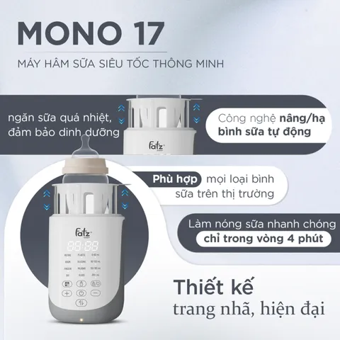 Máy Hâm Sữa Siêu Tốc Fatzbaby Mono 17 FB3007KB - Hâm Nóng Sữa Chỉ Trong 4 Phút, Chống Quá Nhiệt, Vệ Sinh Dễ Dàng