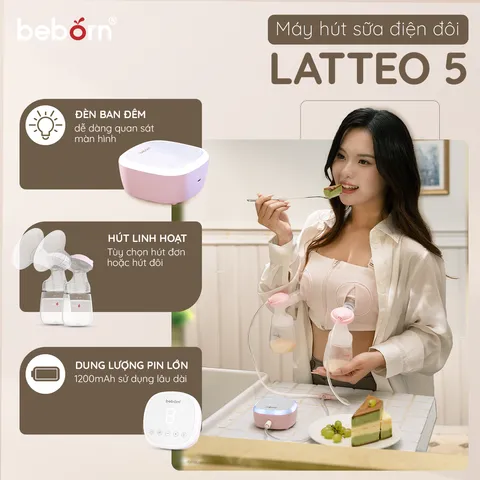 Máy Hút Sữa Điện Đôi Beborn Latteo 5 BP06TG - Tiện Lợi, Hiện Đại Với Pin Sạc, 3 Chế Độ Hút Cho Mẹ Bỉm Sữa Ở Mọi Nơi
