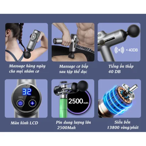 Máy massage cầm tay METIS 8 đầu, 32 chế độ - Giảm đau, thư giãn cơ bắp, thiết kế tiện dụng cho mọi không gian