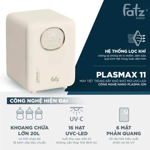 Máy Tiệt Trùng Sấy Khô Khử Mùi UVC-LED Nano Plasma Ion Fatzbaby Plasmax 11 FB4820ZH - Dung Tích 20L, Tiệt Trùng Tối Ưu 16 Bình Sữa