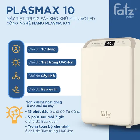 Máy Tiệt Trùng Sấy Khô Khử Mùi UVC-LED Fatzbaby Plasmax 10 FB4812ZH - Công Nghệ Plasma Tiệt Trùng Tuyệt Đối Cho Bình Sữa 13L