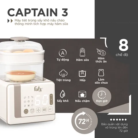 Máy Tiệt Trùng Sấy Khô Nấu Cháo và Hâm Sữa Fatzbaby Captain 3 FB4326SL - Thiết Bị Đa Năng An Toàn Cho Bé