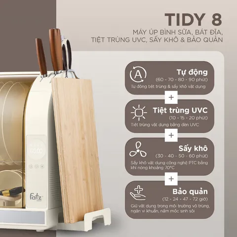 Máy Úp Bình Sữa Tiệt Trùng Fatzbaby Tidy 8 FB4630ZH - Công Suất 290W, Dung Tích 30L, Công Nghệ UVC LED, Sấy Khô PTC