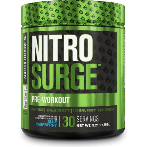 Bột Tăng Cường Sức Mạnh Pre-Workout Nitro Surge Jacked Factory - Hỗ Trợ Tăng Cơ, Tăng Năng Lượng, Hương Vị Nguyên Bản 252g