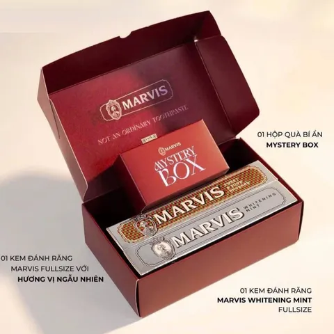 Set 2 Tuýp Kem Đánh Răng Marvis - Hương Trà Xanh & Mint, Kèm Hộp Quà Lucky Box, Làm Sạch Hiệu Quả, Hơi Thở Thơm Mát