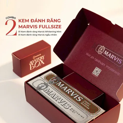 Set 2 Tuýp Kem Đánh Răng Marvis - Hương Trà Xanh & Mint, Kèm Hộp Quà Lucky Box, Làm Sạch Hiệu Quả, Hơi Thở Thơm Mát