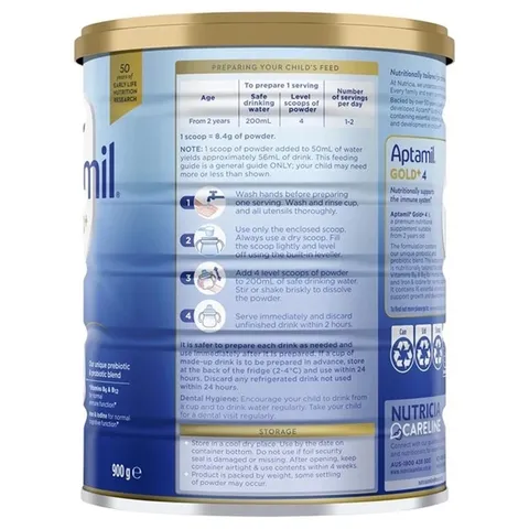 Sữa Aptamil Gold+ Úc cho trẻ từ 0-3 tuổi - Công thức dinh dưỡng cao cấp hỗ trợ miễn dịch và phát triển trí não, 900g
