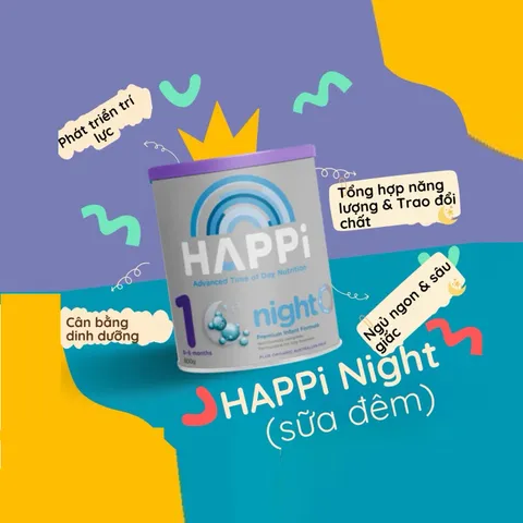 Sữa đêm HAPPi Night 1 600g - Dinh dưỡng phát triển cho trẻ sơ sinh, hỗ trợ tiêu hóa và giấc ngủ sâu từ 0-6 tháng tuổi