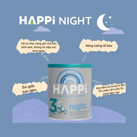 Sữa đêm HAPPi Night số 3 - Giải pháp dinh dưỡng tối ưu cho trẻ từ 12 tháng, hỗ trợ giấc ngủ ngon và phát triển toàn diện.