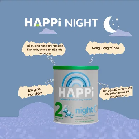 Sữa đêm HAPPi Night số 2 - Dinh Dưỡng Cho Bé 6-12 Tháng, Hỗ Trợ Ngủ Ngon, Phát Triển Toàn Diện 600g