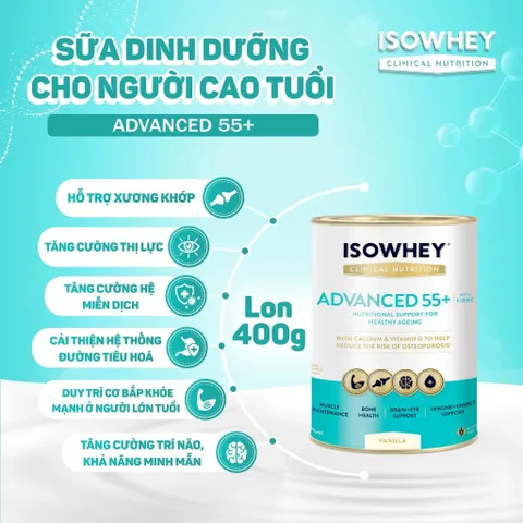 Sữa IsoWhey Advanced 55+ - Dinh Dưỡng Chuyên Biệt Hỗ Trợ Sức Khỏe Người Trên 55 Tuổi, Bổ Sung 23 Vitamin & Khoáng Chất