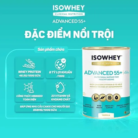 Sữa IsoWhey Advanced 55+ - Dinh Dưỡng Chuyên Biệt Hỗ Trợ Sức Khỏe Người Trên 55 Tuổi, Bổ Sung 23 Vitamin & Khoáng Chất