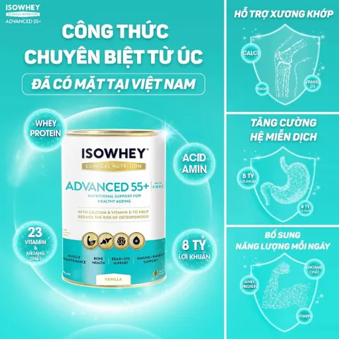 Sữa IsoWhey Advanced 55+ - Dinh Dưỡng Chuyên Biệt Hỗ Trợ Sức Khỏe Người Trên 55 Tuổi, Bổ Sung 23 Vitamin & Khoáng Chất