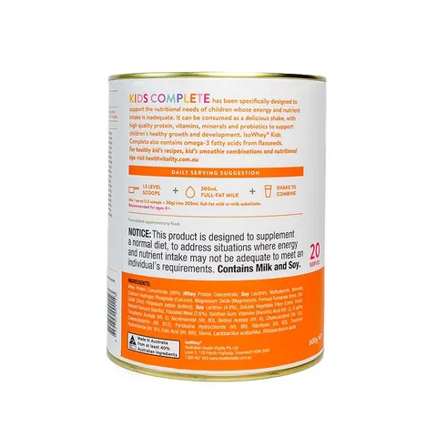 Sữa IsoWhey Kids Complete - Giúp Tăng Chiều Cao Cho Trẻ Từ 4-18 Tuổi, Bổ Sung Canxi, Protein, và Lợi Khuẩn, Hương Vị Vani Thơm Ngon