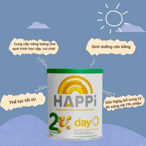 Sữa Ngày HAPPi Day Số 2 - Dinh Dưỡng Tiên Tiến Cho Trẻ 6-12 Tháng, Đặc Biệt Hữu Cơ, Không Gây Táo Bón, Lon 600g