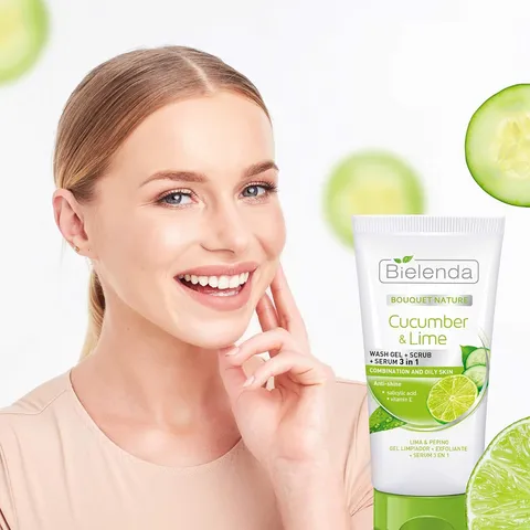 Sữa Rửa Mặt Bielenda Cucumber & Lime - Gel Rửa Mặt + Tẩy Da Chết + Serum Dưỡng Ẩm, Chăm Sóc Da Sáng Mờ Vết Thâm 150ml
