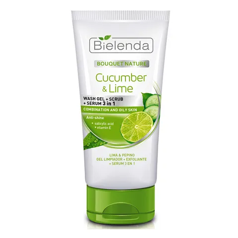 Sữa Rửa Mặt Bielenda Cucumber & Lime - Gel Rửa Mặt + Tẩy Da Chết + Serum Dưỡng Ẩm, Chăm Sóc Da Sáng Mờ Vết Thâm 150ml