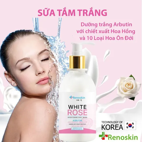 Sữa Tắm Trắng Da Hoa Hồng White Rose Renoskin 500g - Dưỡng Ẩm & Làm Sáng Da Từ Chiết Xuất Hoa Hồng Tự Nhiên Hàn Quốc