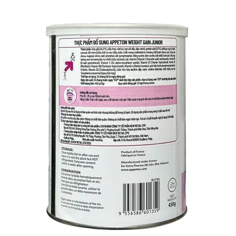 Sữa tăng cân Appeton Weight Gain Junior 450g cho trẻ 3-12 tuổi - Giúp tăng cân, phát triển toàn diện và hỗ trợ tiêu hóa tốt.