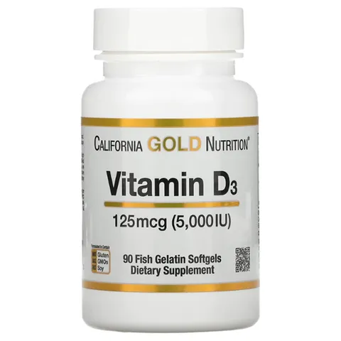 Viên bổ sung Vitamin D3 125mg (5000 IU) California Gold Nutrition - Hỗ trợ sức khỏe xương và miễn dịch, 90 viên mỗi lọ