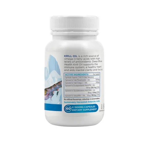 Viên uống dầu nhuyễn thể Deep Blue Health Krill Oil - Hỗ trợ Omega 3, DHA, EPA cho sức khỏe tim mạch và miễn dịch - 60 viên dễ uống