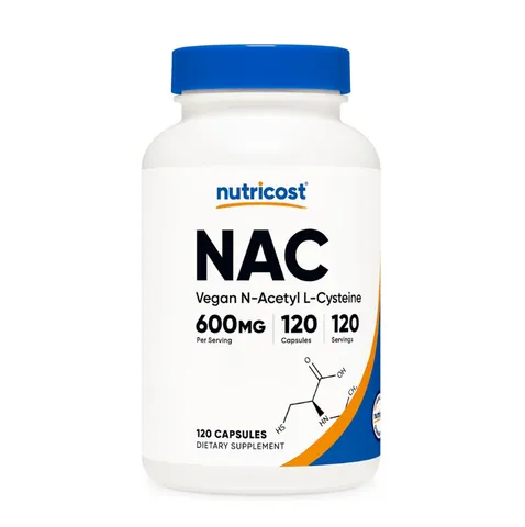 Viên uống bổ gan NutriCost NAC 600mg - Hỗ trợ thải độc gan, tăng cường hệ miễn dịch, 120 viên, sản xuất glutathione, thuần chay, không GMO