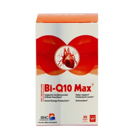 Viên uống hỗ trợ tim mạch Bi-Q10 Max - Tăng cường sức khỏe tim mạch, giảm mỡ máu và hỗ trợ chống oxy hóa - 30 viên