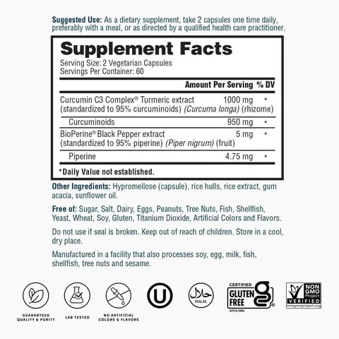 Viên uống tinh chất nghệ Nature's Lab Turmeric Curcumin C3 1000mg - Hỗ trợ tiêu hóa, kháng viêm, tăng sức đề kháng, chống oxy hóa, đẹp da.