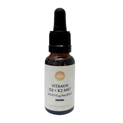 Vitamin D3 K2 MK7 Sunday Natural 20ml - Bổ sung Vitamin D cho trẻ sơ sinh và trẻ nhỏ, hỗ trợ phát triển chiều cao và ngăn còi xương