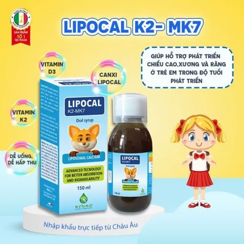 Canxi Thực Vật Cho Bé Lipocal K2-MK7 - Bổ Sung Vitamin D3, K2, Hỗ Trợ Tăng Chiều Cao và Xương Khỏe Mạnh 150ml