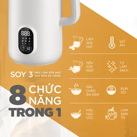 Máy Làm Sữa Hạt Đa Năng Fatzbaby Soy 3 FB5000TL - 8 Chế Độ Xay Nấu Thông Minh, Giữ Ấm Tự Động, Dung Tích 1.2L