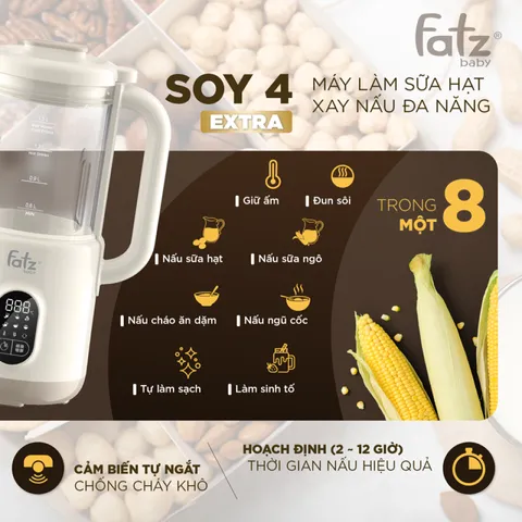 Máy làm sữa hạt xay nấu đa năng Fatzbaby Soy 4 Extra FB5050TL - Thiết kế thông minh, xay siêu mịn, dung tích 1.5 lít, 8 chức năng tiện lợi