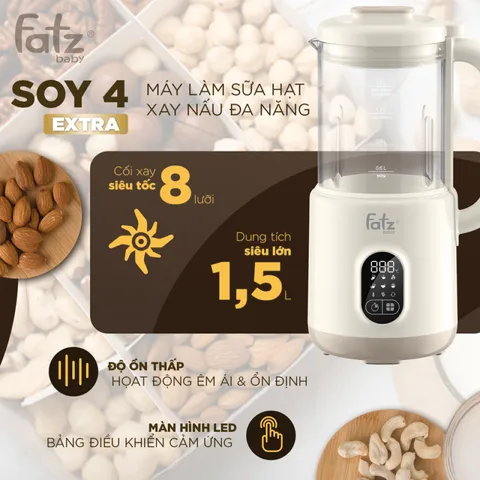 Máy làm sữa hạt xay nấu đa năng Fatzbaby Soy 4 Extra FB5050TL - Thiết kế thông minh, xay siêu mịn, dung tích 1.5 lít, 8 chức năng tiện lợi
