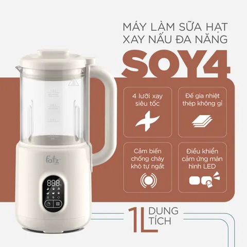 Máy Làm Sữa Hạt Fatzbaby Soy 4 FB5030TL - Xay Nấu Đa Năng 8in1, Giữ Ấm Tự Động, Dung Tích 1L, Thiết Kế Thông Minh Chất Lượng Cao