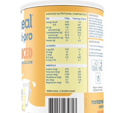 Sữa Bột Dinh Dưỡng Rontameal Nutri Pro Balanced 400g - Hương Vị Vani Ngon Miệng, Hỗ Trợ Sức Khỏe Người Lớn, Vitamin & Khoáng Chất Thiết Yếu
