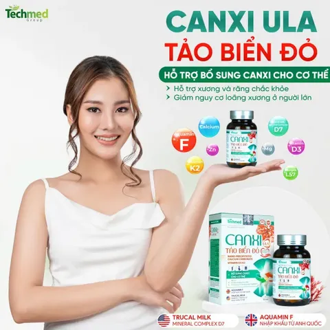 Viên Bổ Sung Canxi ULA Tảo Biển Đỏ Techmed - Hỗ Trợ Xương Khỏe, Dễ Hấp Thu, 30 Viên cho Người Lớn và Trẻ Em