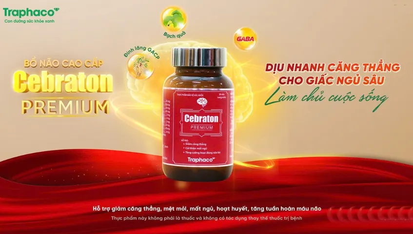 Viên Uống Hỗ Trợ Não Bộ Cebraton Premium Traphaco - Giúp Tăng Cường Trí Nhớ, Giảm Căng Thẳng, Cải Thiện Mất Ngủ, Hộp 30 Viên
