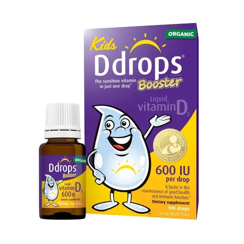 Vitamin D3 Ddrops Booster 600iu - Vitamin D lỏng cho bé từ 1 tuổi, hỗ trợ hấp thu Canxi tốt, hương vị dễ uống, hàng Mỹ chính hãng