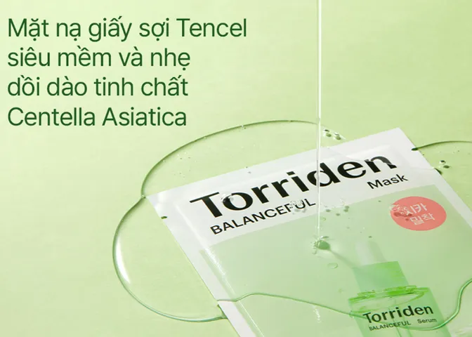 Mặt Nạ Giấy Torriden Balanceful Cica - 10 Miếng Cho Da Mụn Nhạy Cảm, Dưỡng Ẩm và Làm Dịu, Chiết Xuất Rau Má