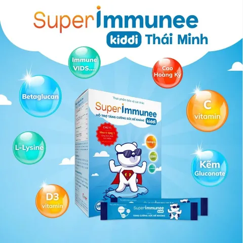 Cốm Hỗ Trợ Tăng Đề Kháng Super Immunee Kiddi Thái Minh - Giải Pháp Tăng Cường Miễn Dịch Cho Trẻ Em, Hộp 20 Gói