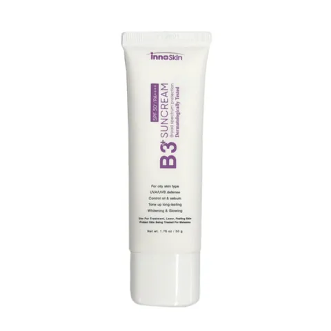 Kem Chống Nắng Innoskin B3 Suncream SPF50+ Màu Tím - Dành Cho Da Dầu Mụn, Kiểm Soát Dầu, Nâng Tông, Bảo Vệ Da Hàng Ngày