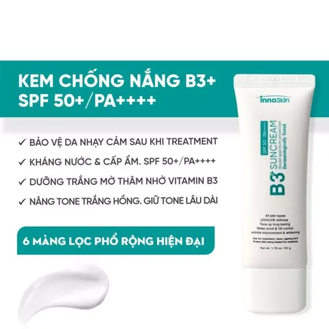 Kem Chống Nắng Innoskin B3 Suncream SPF50+ Dành Cho Da Khô - Bảo Vệ Da Hiệu Quả, Dưỡng Ẩm, Không Để Lại Vệt Trắng