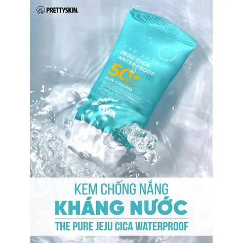 Kem Chống Nắng Kháng Nước Pretty Skin Jeju Cica Waterproof Sun Cream SPF 50+ - Chống Nắng, Chống Nước, Phục Hồi Da, Nhẹ Mặt, Dưỡng Ẩm