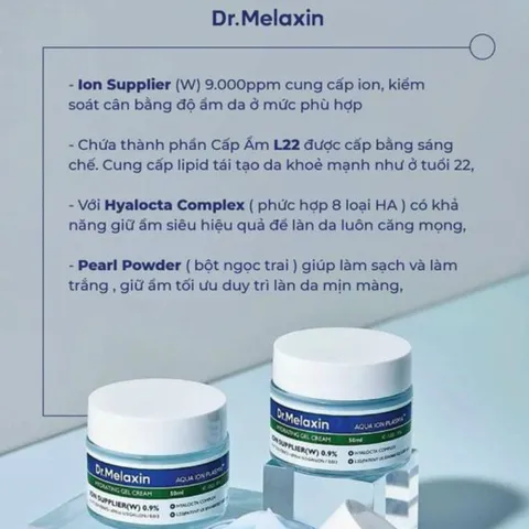 Kem Dưỡng Ẩm Dr.Melaxin Aqua Ion Plasma - Dưỡng Ẩm Sâu, Phù Hợp Mọi Loại Da, Giúp Da Mềm Mịn và Căng Bóng 50g