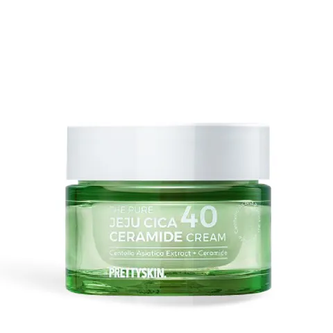 Kem Dưỡng Ẩm Rau Má Pretty Skin The Pure Jeju Cica 40 Ceramide Cream - Dưỡng Da Nhạy Cảm, Phục Hồi Da Sau Mụn, Chiết Xuất Từ Jeju